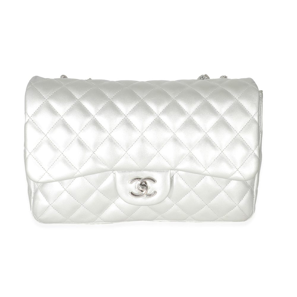 Chanel Silver Metallic Lambskin Jumbo Single Flap Bag